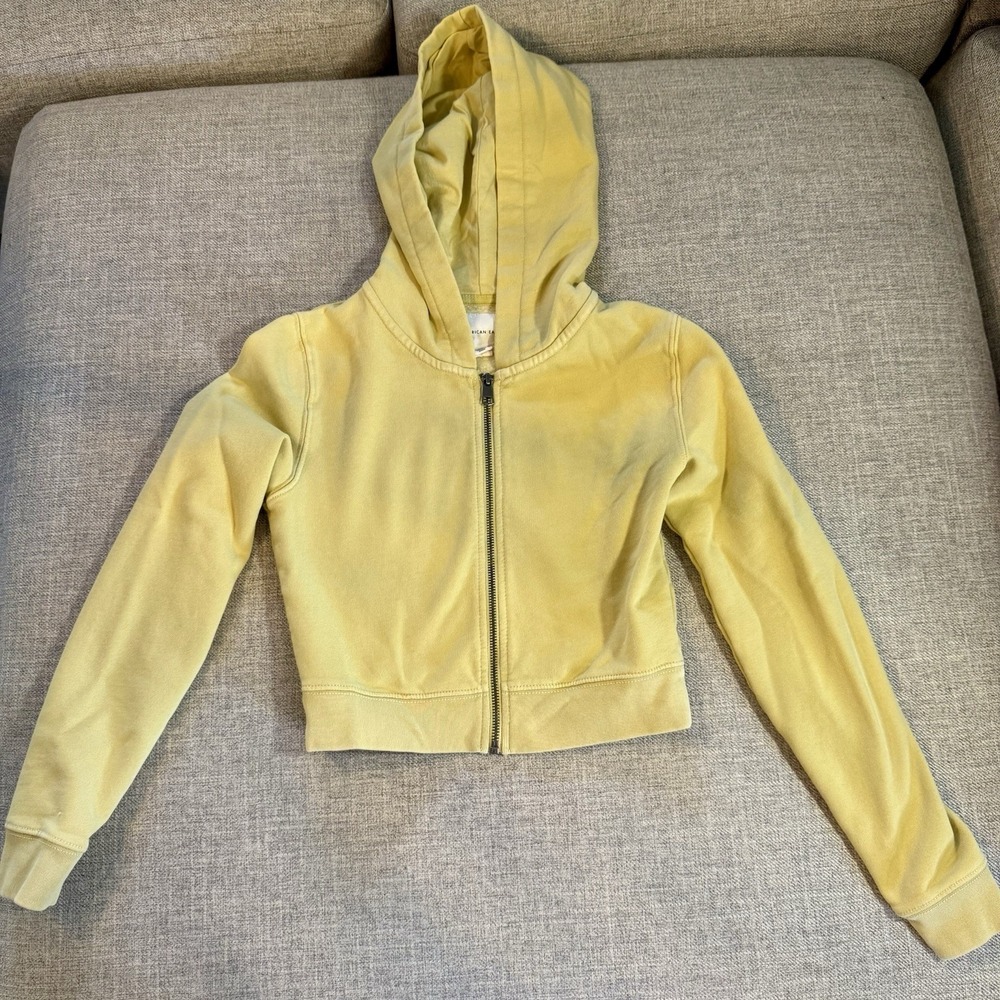 American Eagle Cropped Zip Hoodie Women's Small Yellow Y2K‎ Full Zip